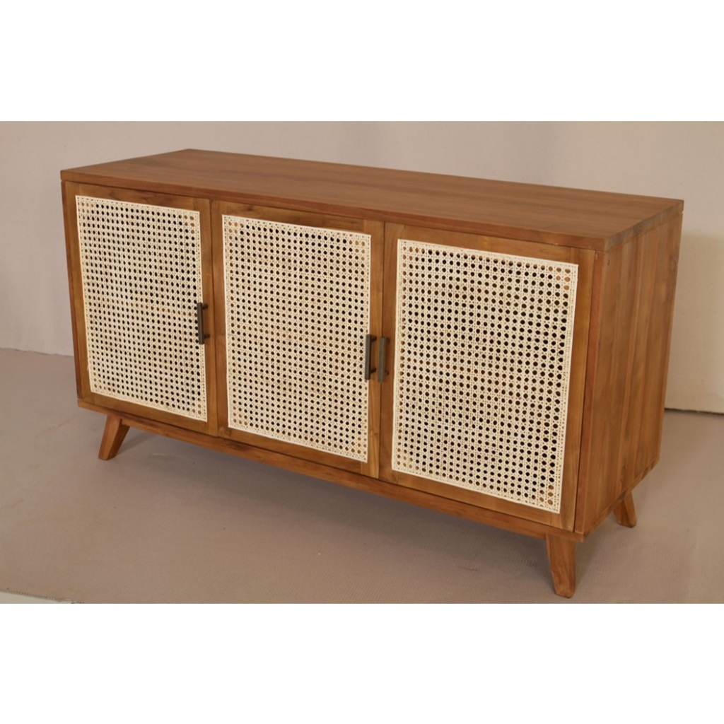 DRAWER ROTAN KAYU JATI/DRAWER JATI MINIMALIS BUFFET ROTAN MINIMALIS 3 PINTU LEMARI SERBAGUNA KAYU JA