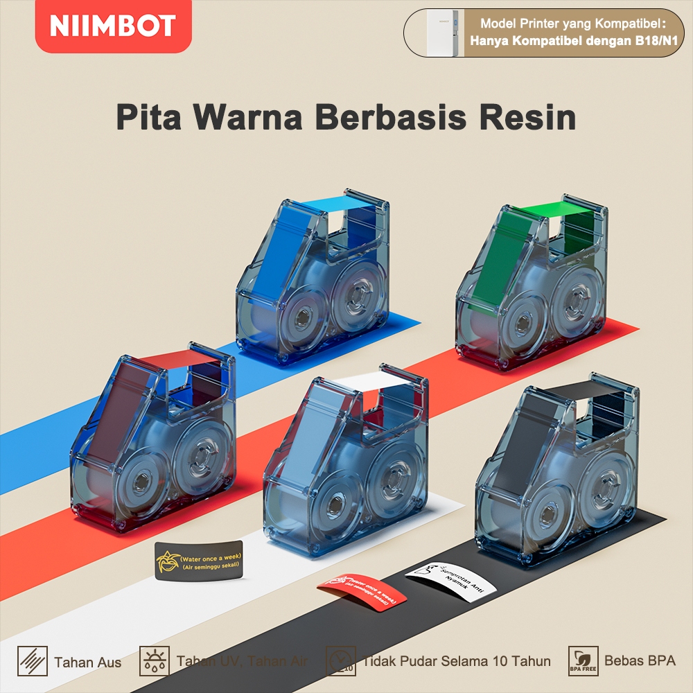 

NIIMBOT N1/B18 Kompatibel dengan Pita Karbon Berwarna, Pengganti Pita Printer untuk Penggantian