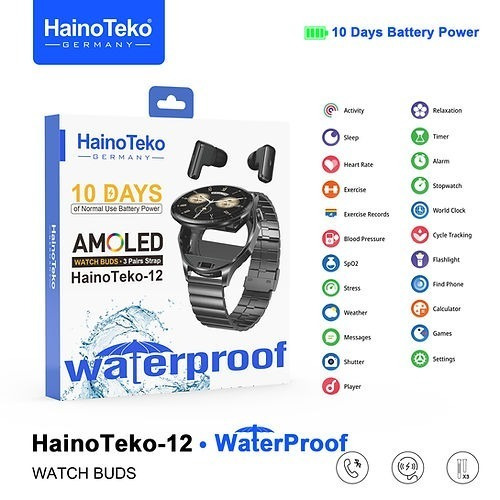 HainoTeko Germany Smart Watch Amoled HT 12 Watch Buds WaterProof 10 Days Battery Power