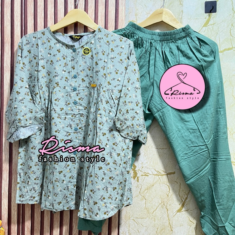 Setelan Rayon CP Pendek Mima Motif Bunga Rayon Twill Premium Model Baru