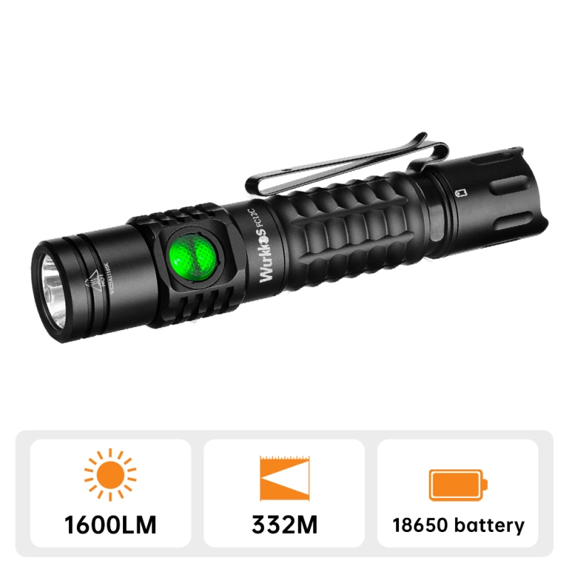WURKKOS FC12C 1600LM 332M Buck Driver Tactical EDC Flashlight Senter