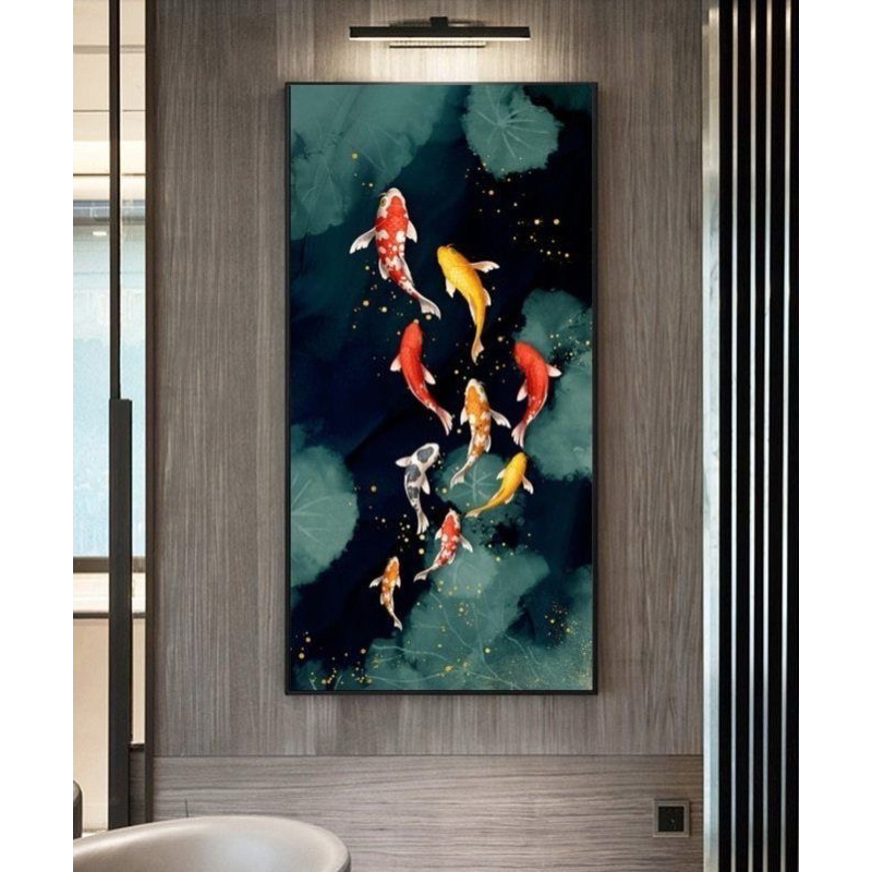 Lukisan dinding abstrak kanvas modern || Lukisan ikan koi
