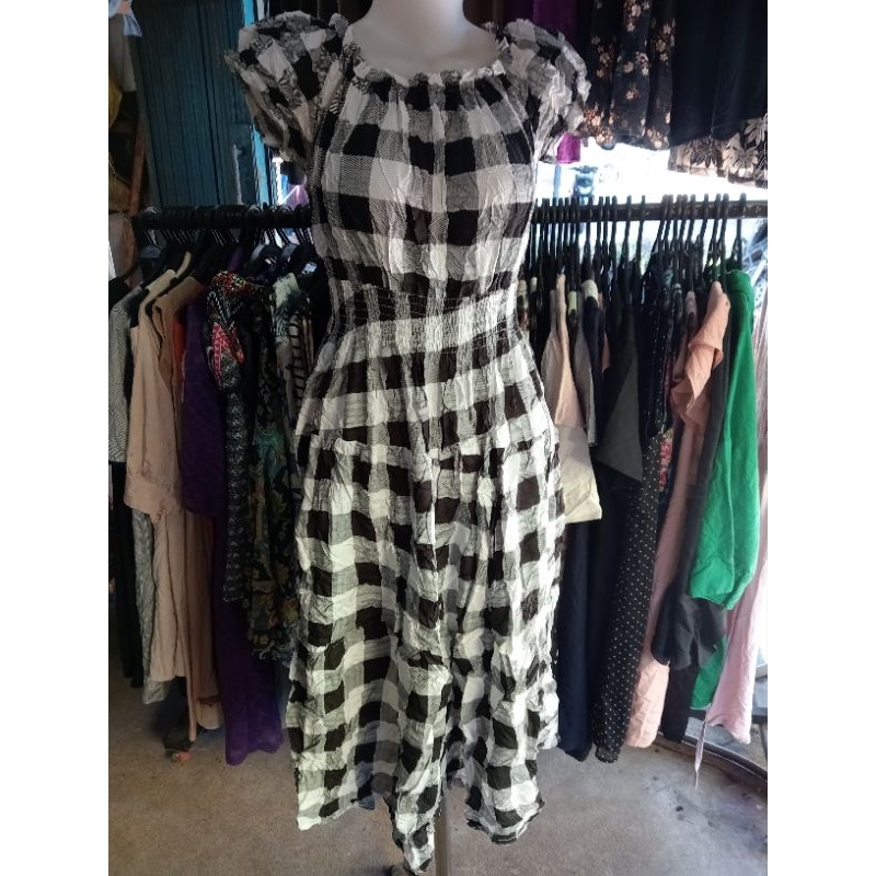 Dress Katun Korea Motif Kotak - kotak