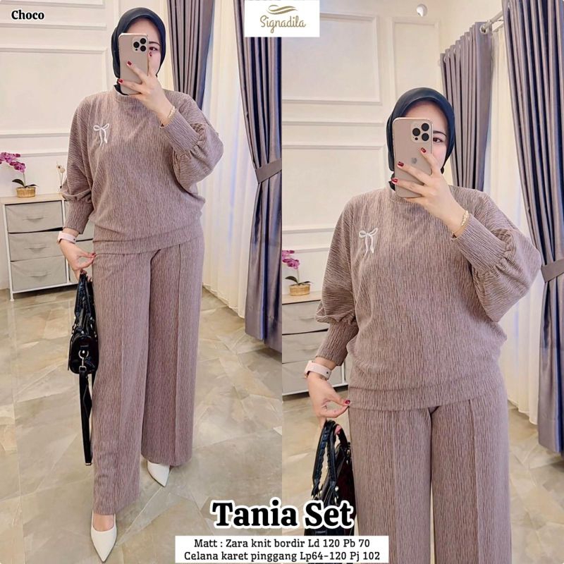 TANIA SET CELANA ZARA KNIT BORDIR LD 110 120 ONE SET SETCEL WANITA BAHAN ADEM MELAR