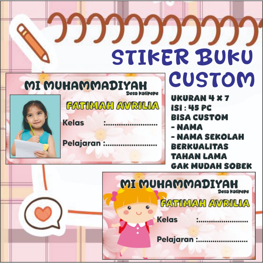 

45 PCS Stiker Nama Buku / Stiker Buku Custom Nama Buku Sekolah Anak dengan foto