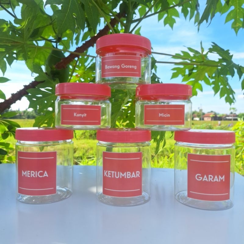 Toples Bumbu Dapur Estetik Pink Peach Bahan Plastik Free Stiker Anti Air