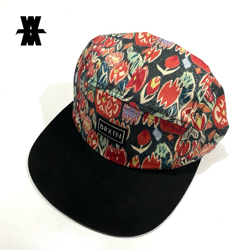 Brixton Floral Five Panel Cap Mer/Hitam OSFA Suede Visor