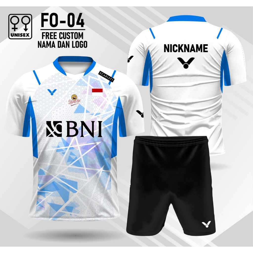 Setelan Jersey Badminton/Setelan Jersey Bulutangkis FO-01 Full Printing Free Custom Nama Logo