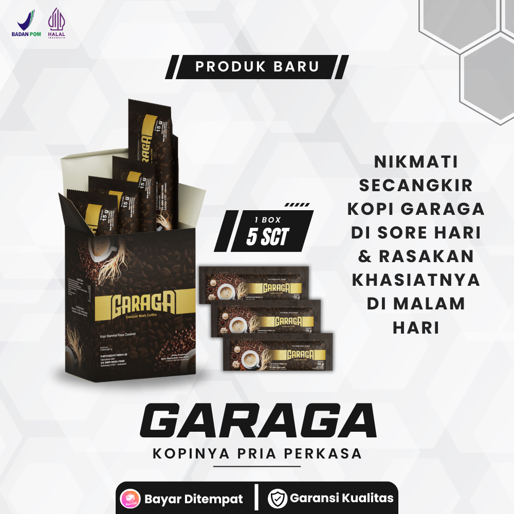 

KOPI GARAGA 1 BOX 5 SACHET - Minuman Serbuk untuk Menambah Stamina Pria Asli Original BPOM & HALAL