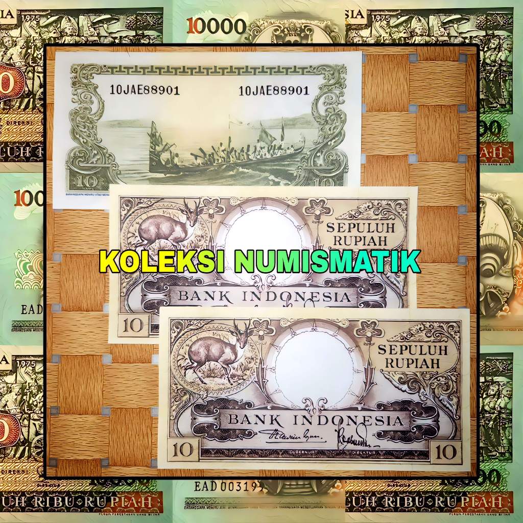 SOUVENIR REPRO UANG KERTAS KUNO INDONESIA 10 RUPIAH SERI HEWAN RUSA 1957