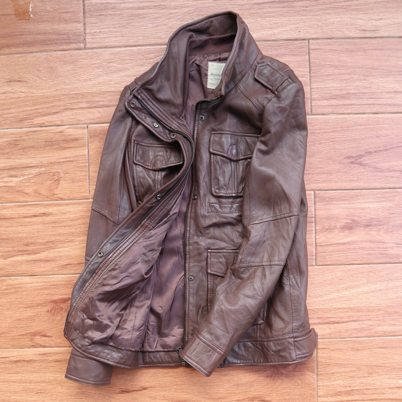Jaket domba coklat Jaket kulit asli trucker Kantong 4 treker traker kantong 4 kemeja kulit safari pa