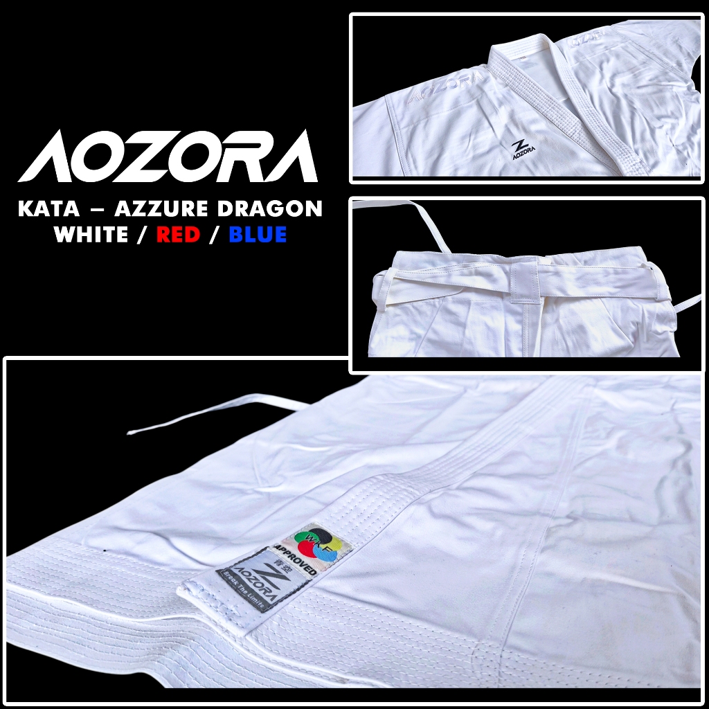 BAJU KATA KARATE AOZORA AZZURE DRAGONWHITE RED BLUE - KARATEGI KATA AOZORA AZZURE DRAGON WHITE RED B