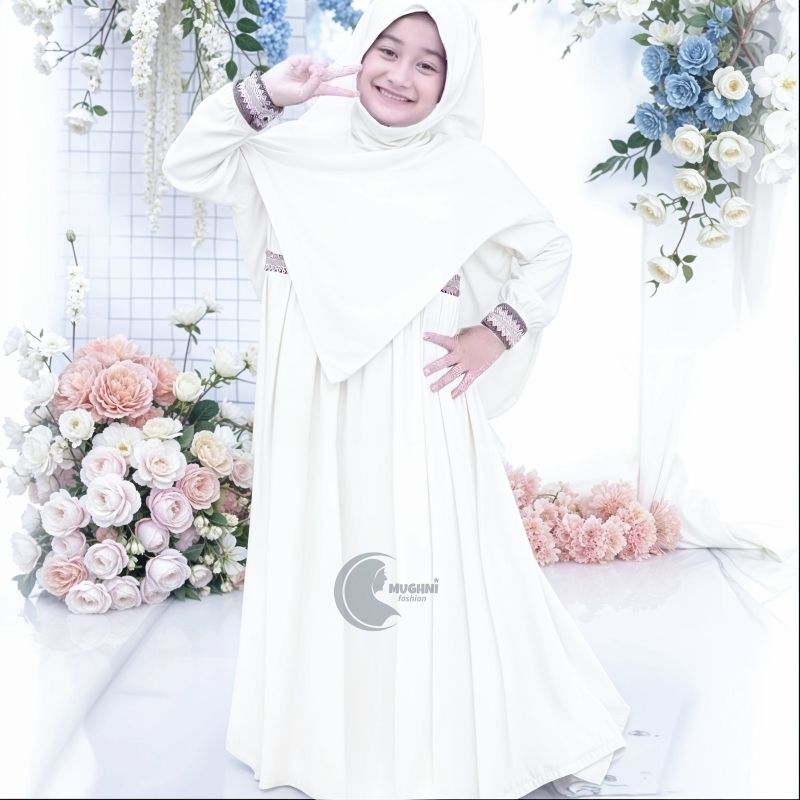 100% AMAN MARINKA GAMIS ANAK PUTIH PEREMPUAN GRATIS HIJAB 1-13 TAHUN MANASIK HAJI ANAK TK BRUKAT