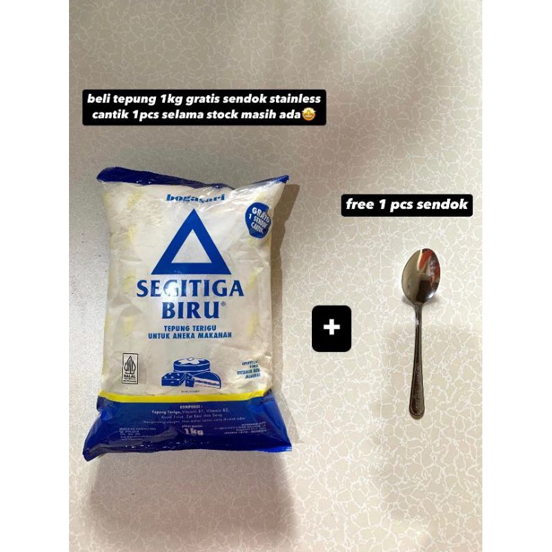 

Tepung Terigu SEGITIGA BIRU 1KG Gratis Sendok Stainless tebalnya