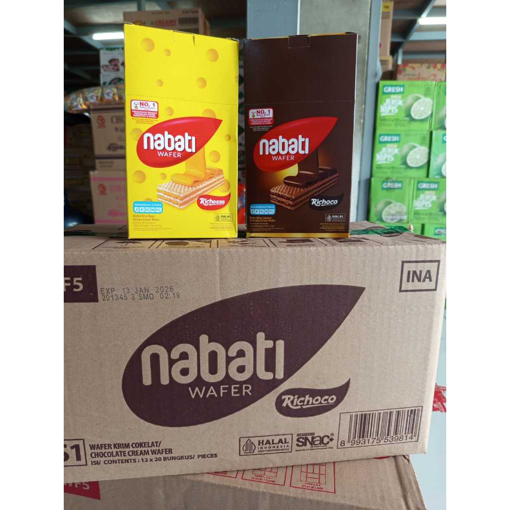 

Nabati wafer coklat dan keju Dus (isi 12x20 @100gr)