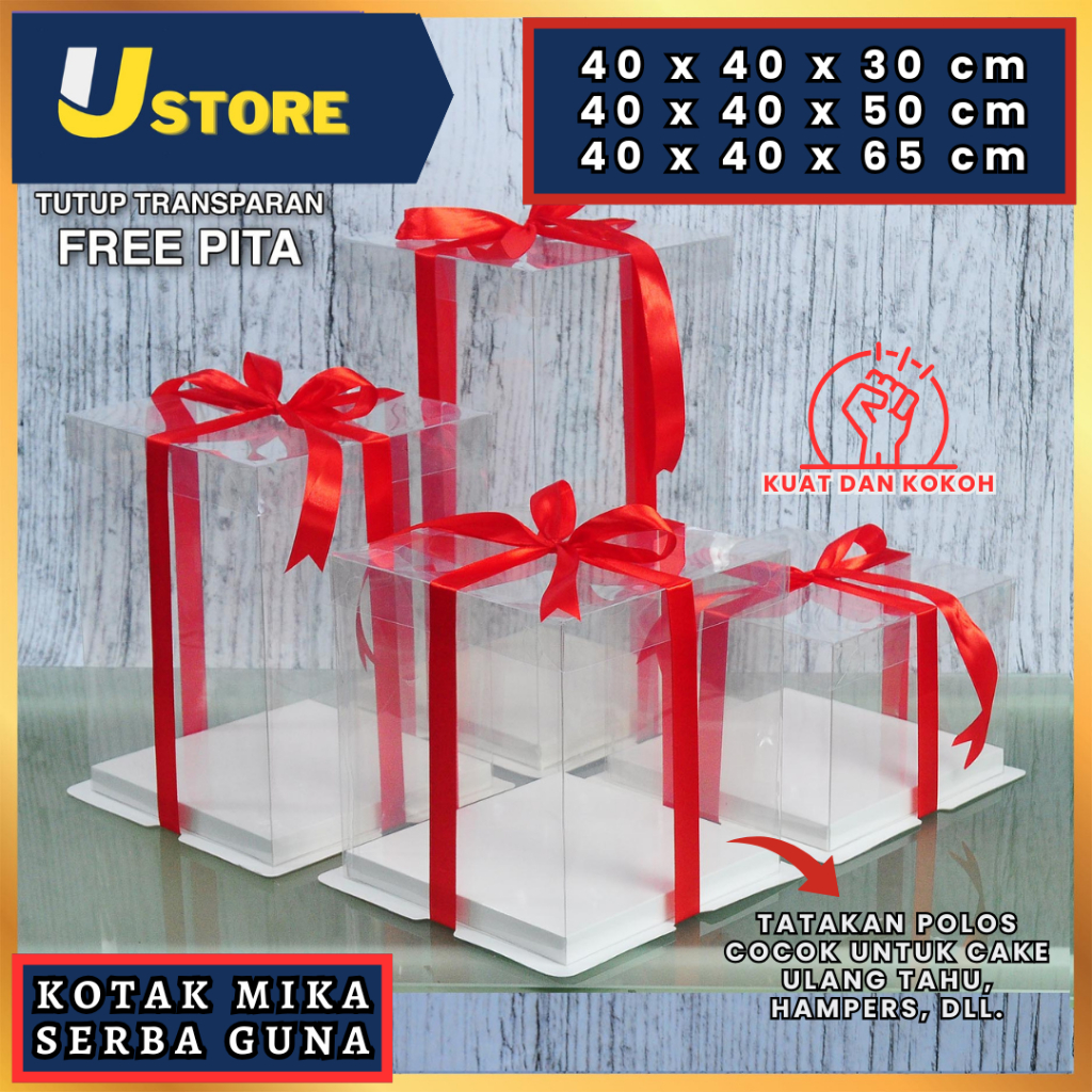 

Cake Box Mika Dus Kue Kotak Kue 40x40 cm Tutup Transparant PET