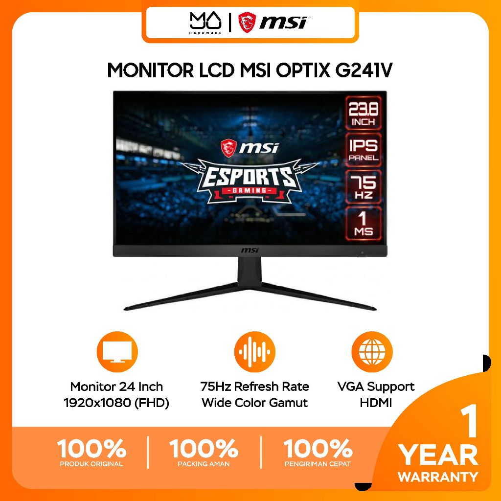 Monitor MSI Optix G241V Gaming Monitor [23.8 Inch FHD/75Hz] - Garansi Resmi
