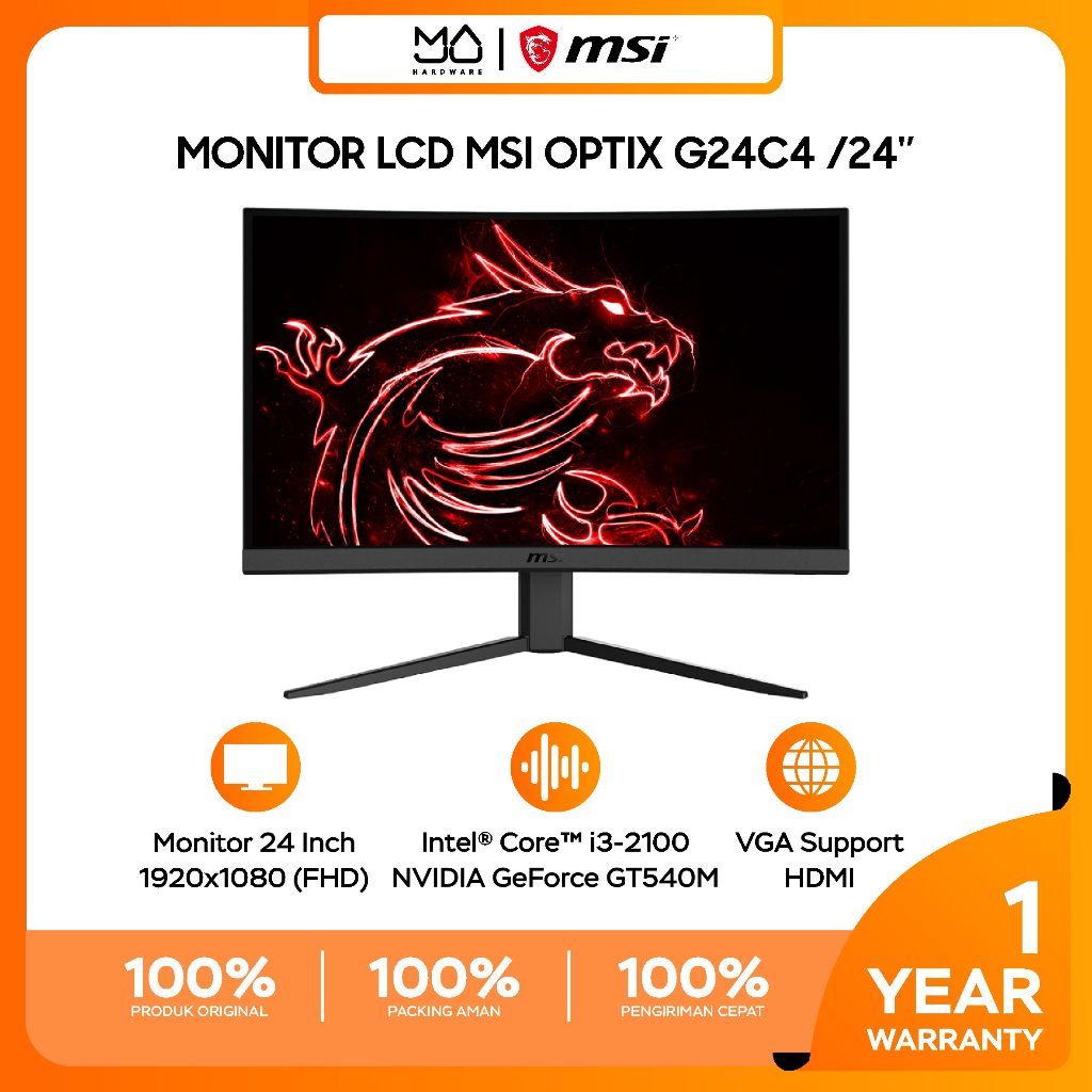 MSI Optix G24C4 LED Gaming Monitor 24 Inch Full HD - Garansi Resmi