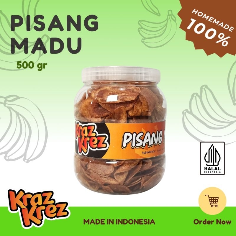 

Keripik Pisang Madu Renyah Kraz Krez Snack- Cemilan Pisang Tipis Garing Rasa Manis Gula Pasir