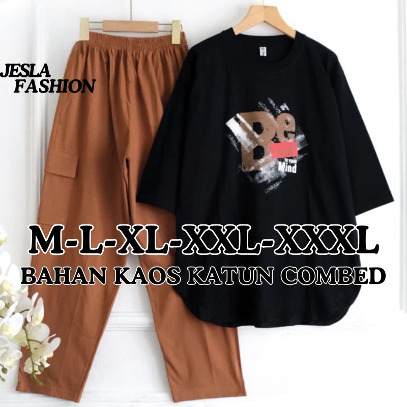 Setelan Wanita Kekinian Alzena Set BO Size M L XL XXL 3XL LD 100-130 CM Bahan Kaos Katun Combed Apli