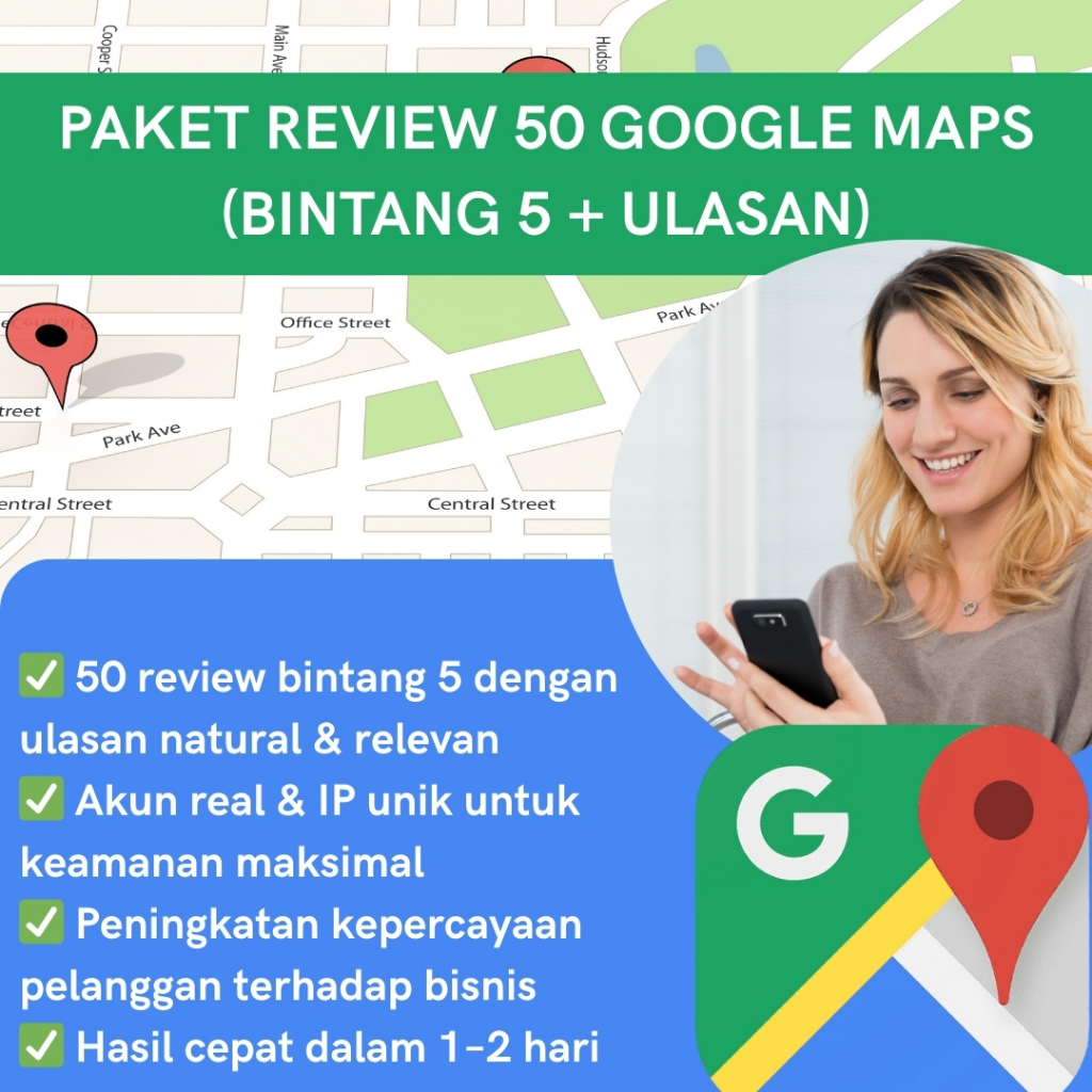 Paket 50 Ulasan Positif Google Maps Bintang 5 + Ulasan Natural/ JASA REVIEW GOOGLE MAPS
