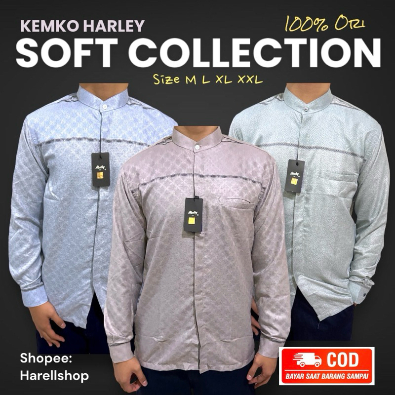 READY Kemeja Koko KEMKO HARLEY SOFT COLOR - PEACH SAGE BIRU EMERALD BABY BLUE PINK DUSTY ABU TUA COK