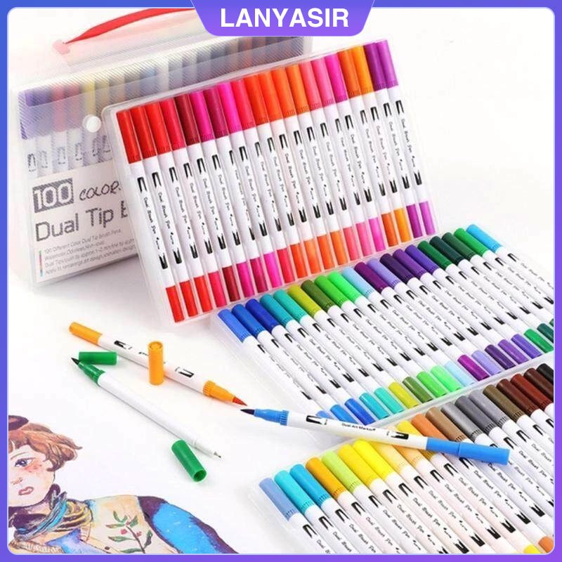 

CTK031 Pena Spidol Cat Air Komik Sketsa Warna 12/36/80/100 Kuas Berkepala Dua Yang Dapat Dicuci