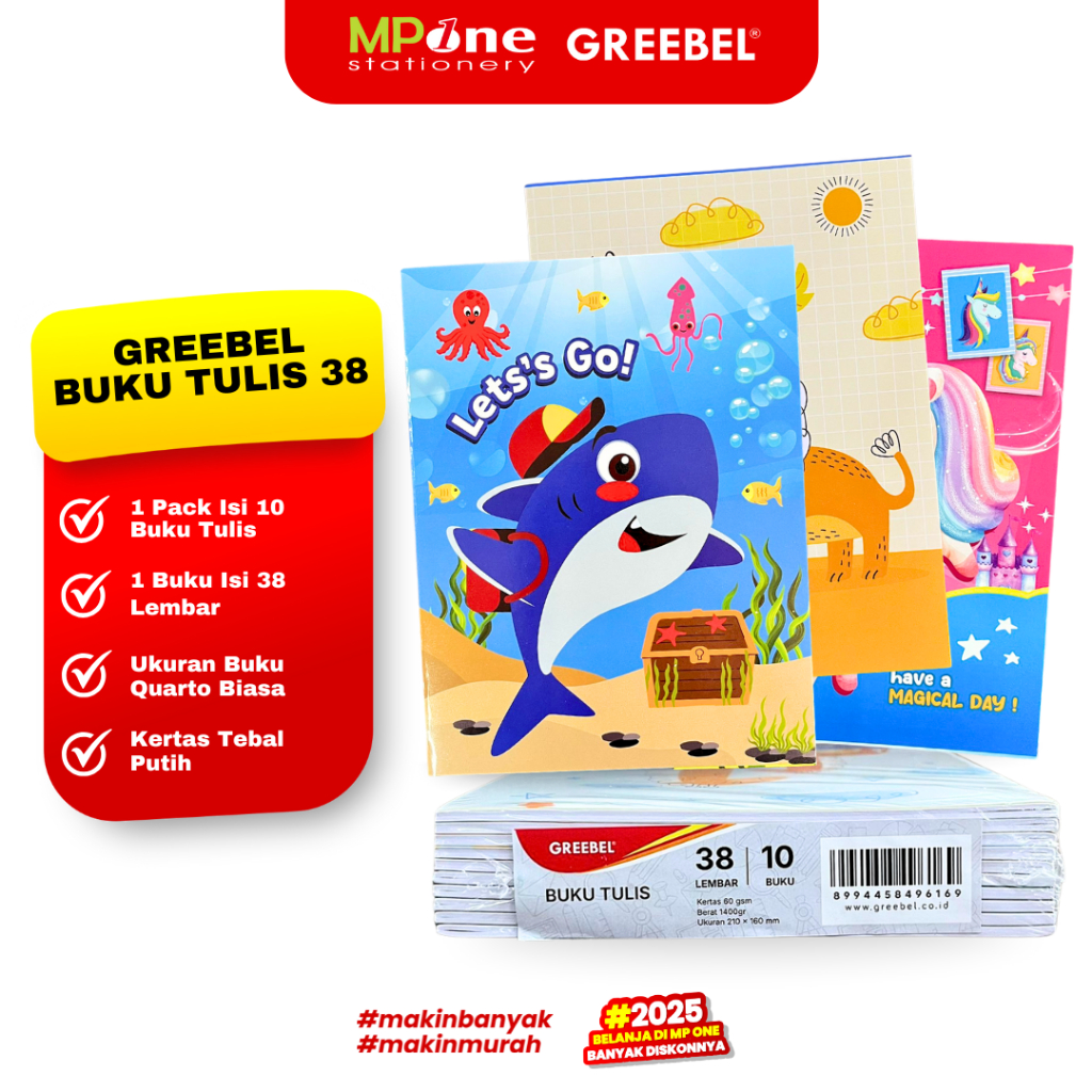 

(1 PACK) Greebel Buku Tulis 38 Lembar / Buku Tulis Anak Sekolah Cover Lucu @10PCS GREEBEL