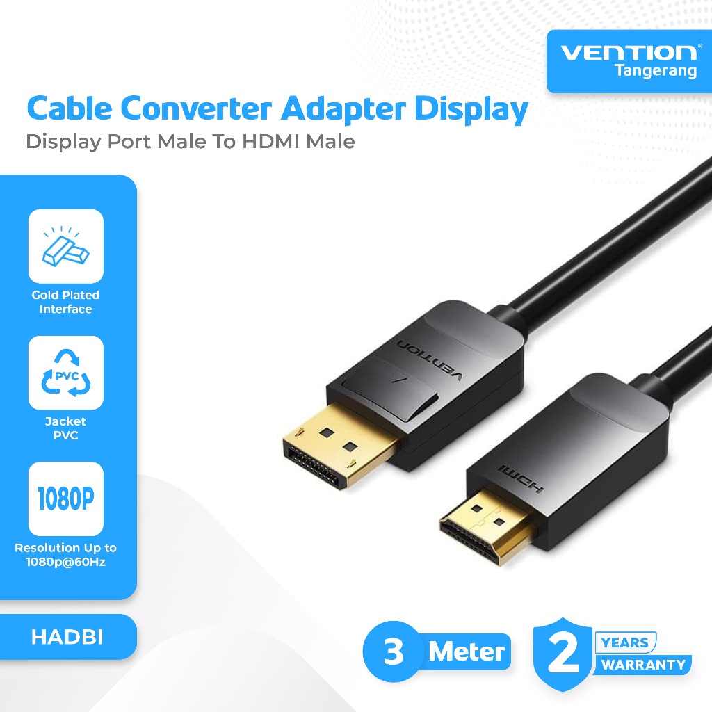 Vention Kabel Converter Display Port Male To HDMI Male 1080P@60Hz DP to HDMI Cable 3 Meter - HADBI