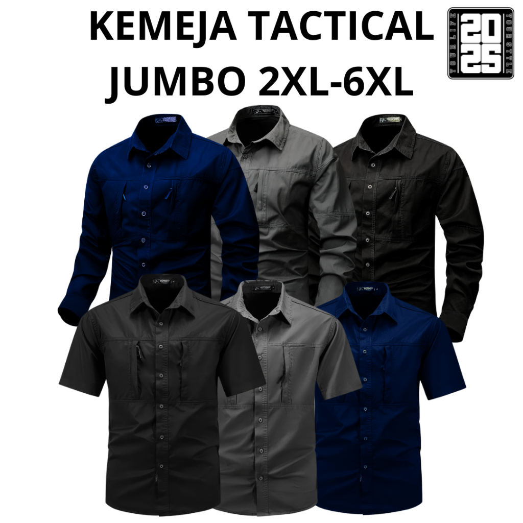 Kemeja Tactical Pria Jumbo 6XL 5XL 4XL 3XL 2XL / Kemeja Tactical / Baju Tactical / Kemeja Pria
