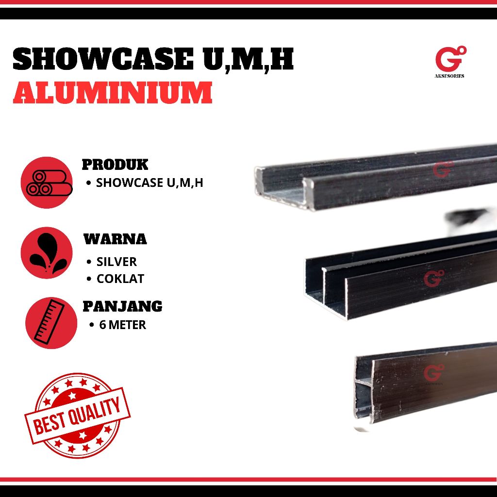 U,M,H Silver Etalase Aluminium / Rel Kaca Showcase Etalase