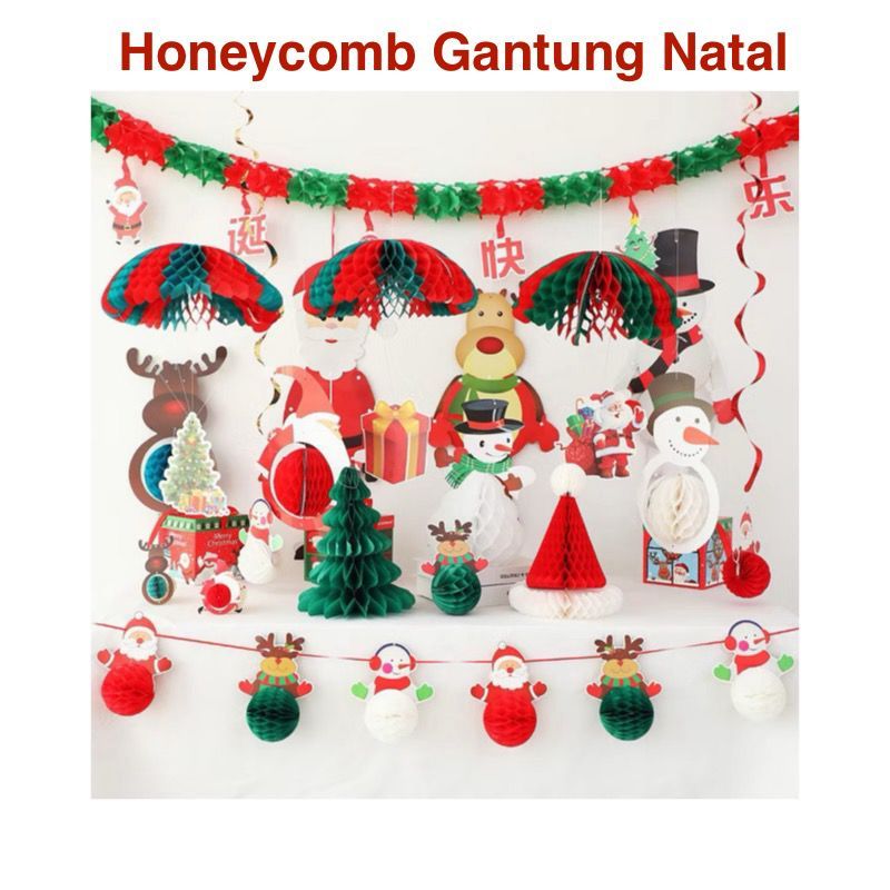 Garland Natal Flanel Honeycomb Gantung Banner Hiasan Natal Christmas / Banner Hiasan Natal