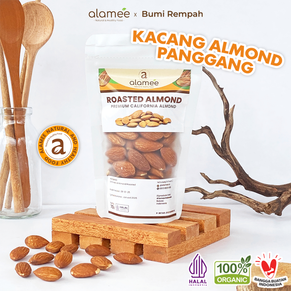 

ALAMEE Kacang Almond Almon Kupas Panggang Premium Roast Roasted Grade A California Oven Siap Makan