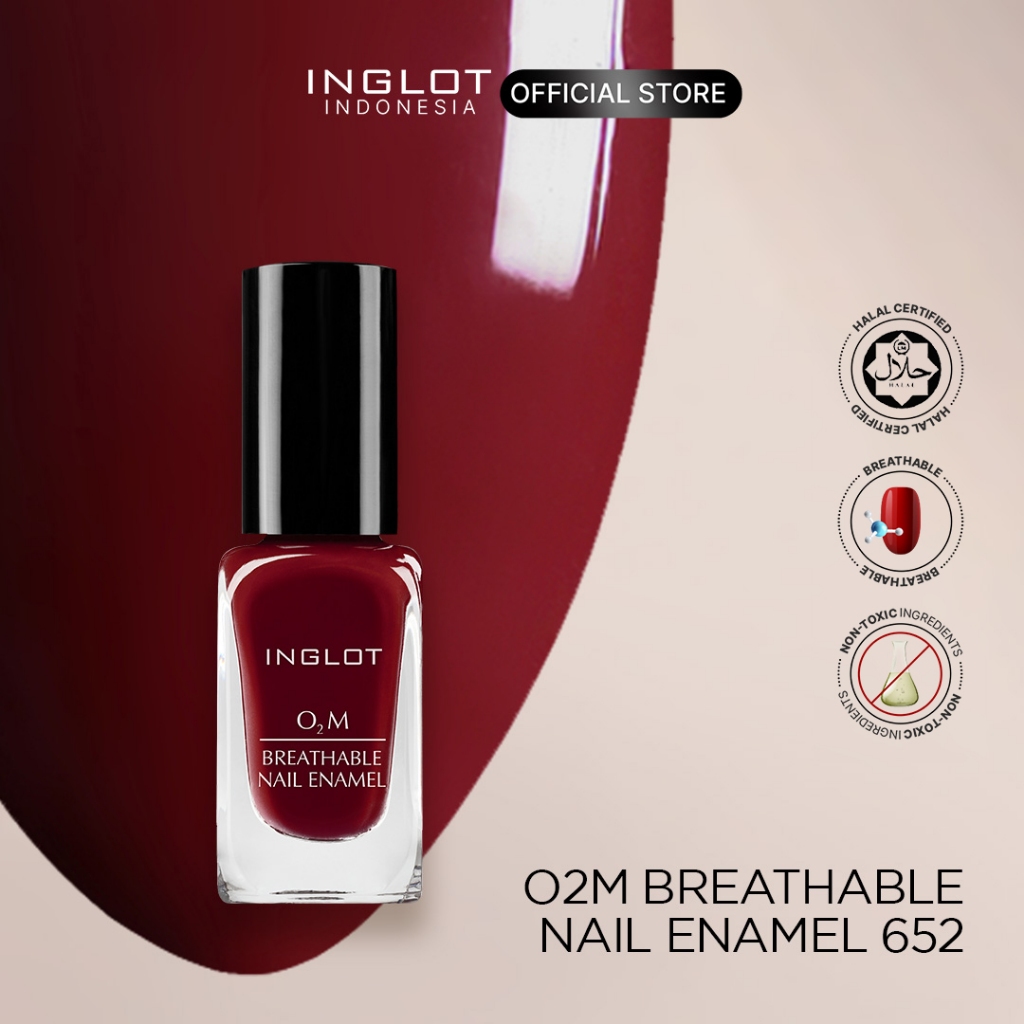 INGLOT O2M Breathable Nail Enamel 652 - Kutek/Nail Polish - Wine Red Maroon Halal, Tahan Lama, Breat
