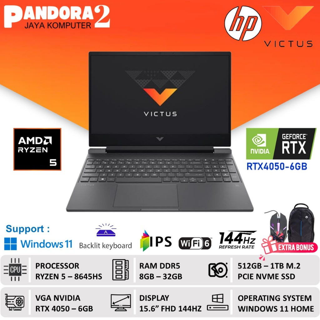 Laptop Gaming HP Victus 15 RTX4050 AMD Ryzen 5 8645HS 32GB 1TB SSD FHD 144Hz Win 11 Home