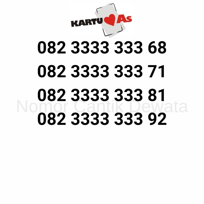 Nomor Cantik Kartu AS Perdana Telkomsel Nomer Cantik Seri Sapta 3333333