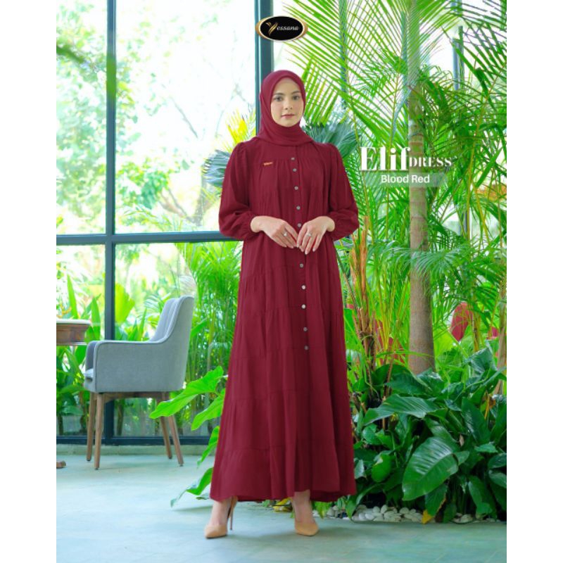 ELIF DRESS BY YESSANA, gamis simple, gamis basic, gamis maroon