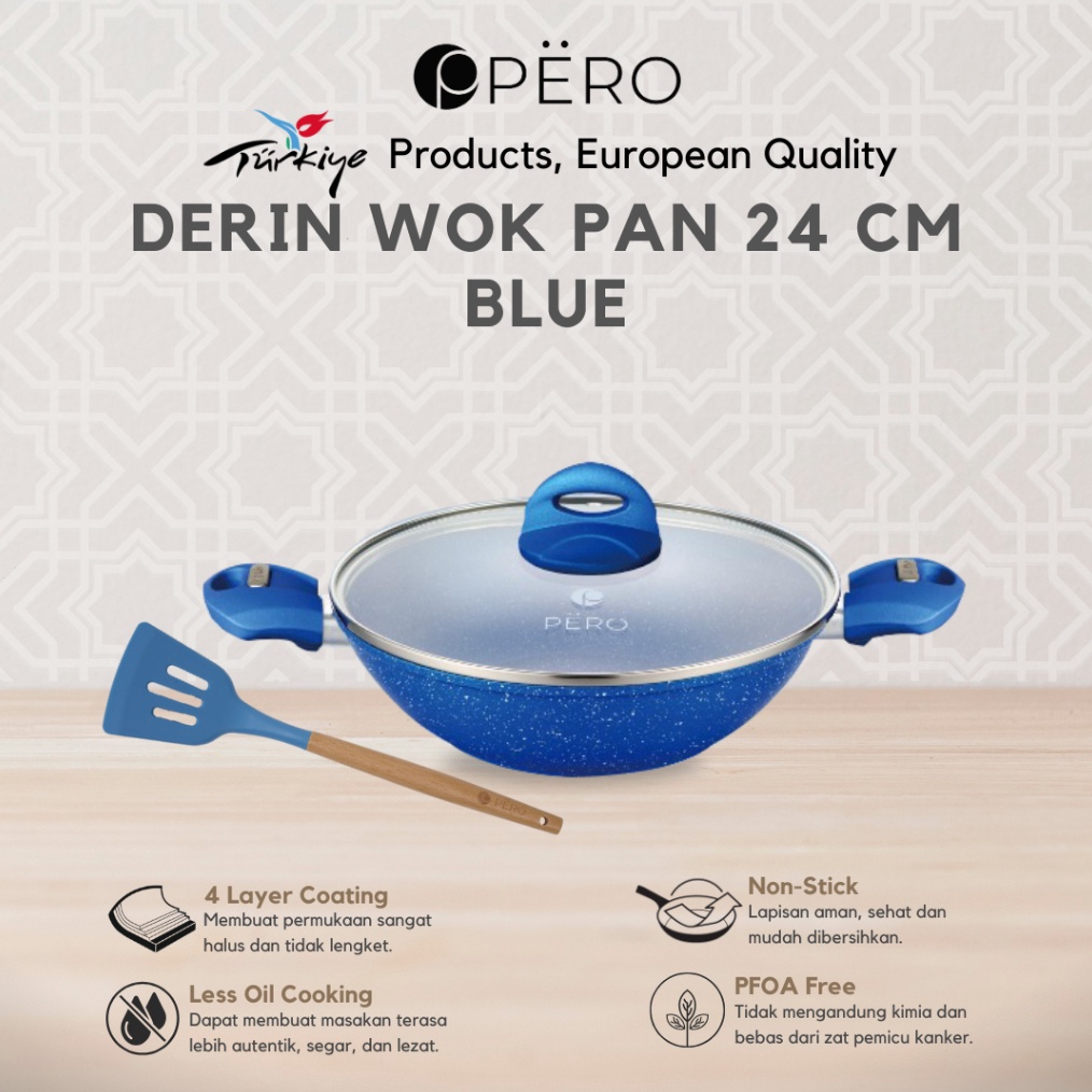 KODE P5D Promo Exclusive Pero Derin Woky Pan  Casserole 24cm with Lid Granite  Wajan Panci Penggoren
