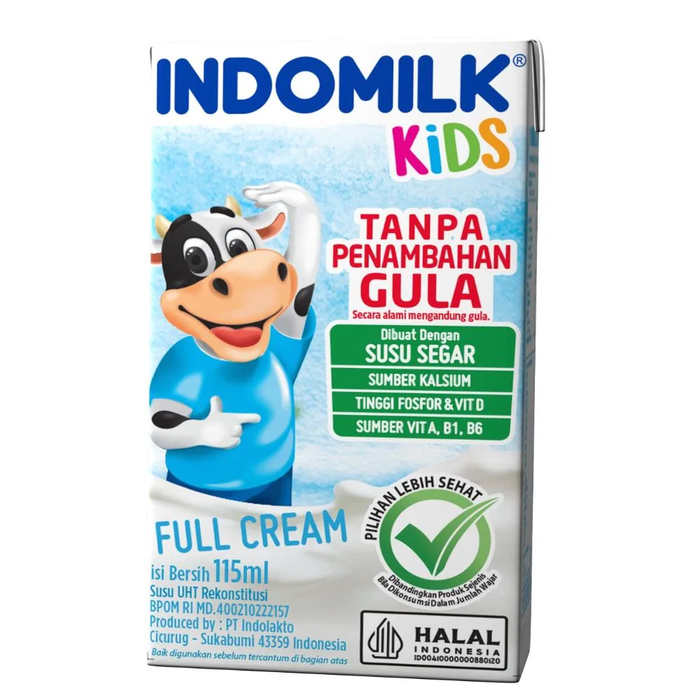 

INDOMILK SUSU CAIR UHT KIDS NO SUGAR FULL CREAM TPK 115mL