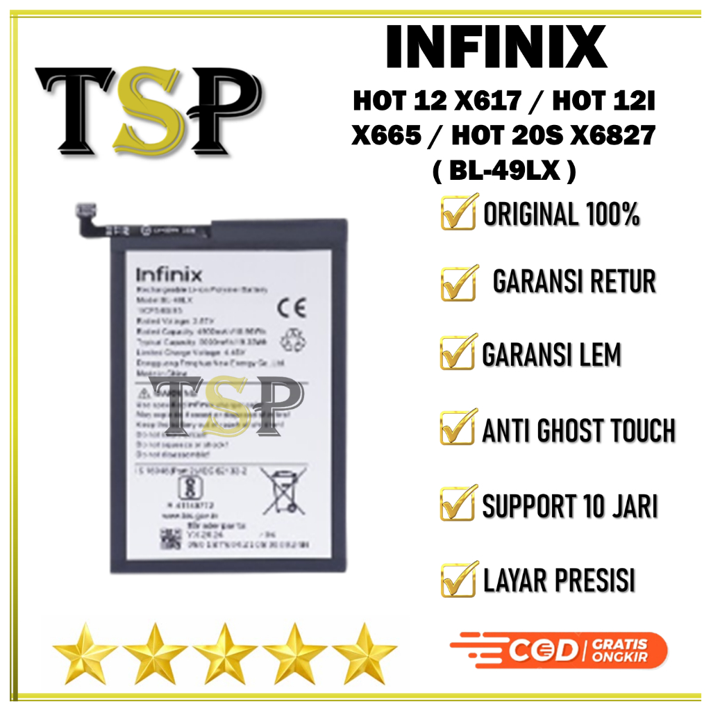 BATERAI INFINIX BL-49LX Infinix HOT 12 X6817 / HOT 12I X665 / HOT 20S X6827 Batre Batrai Baterai ORI