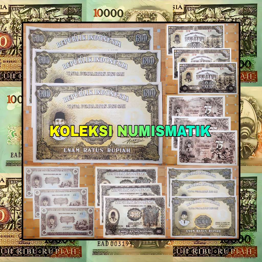 1 SET SOUVENIR REPRO UANG KERTAS KUNO INDONESIA RUPIAH ORI IV SOEKARNO 1948