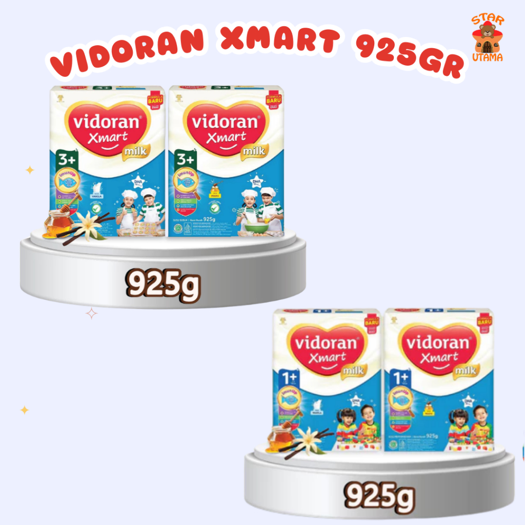 

Susu Formula Pertumbuhan Anak Vidoran Xmart 1+ / 3+ Vanila / Madu 925gr bubuk