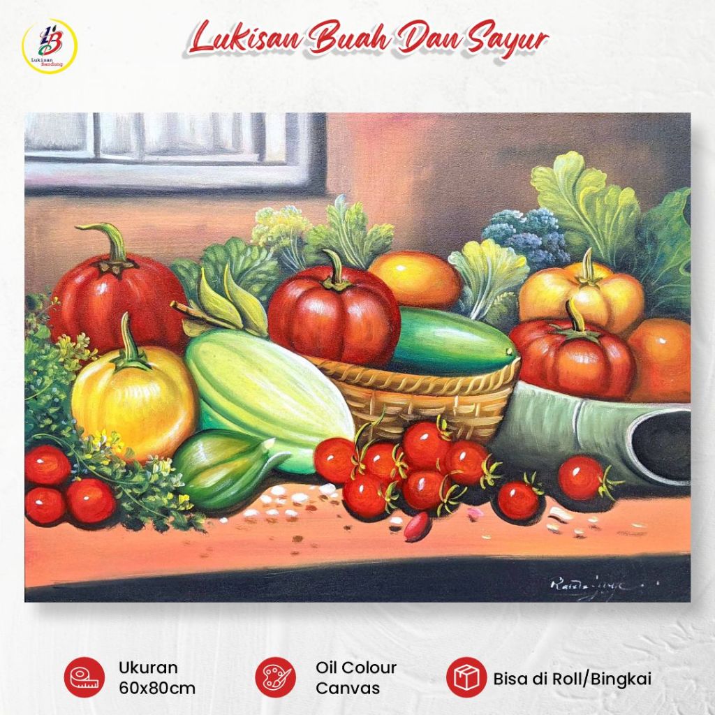 Lukisan Bandung Lukisan Still Life Sayuran 60x80cm Lukisan Kanvas Dinding Dapur Natural Dekorasi Seg