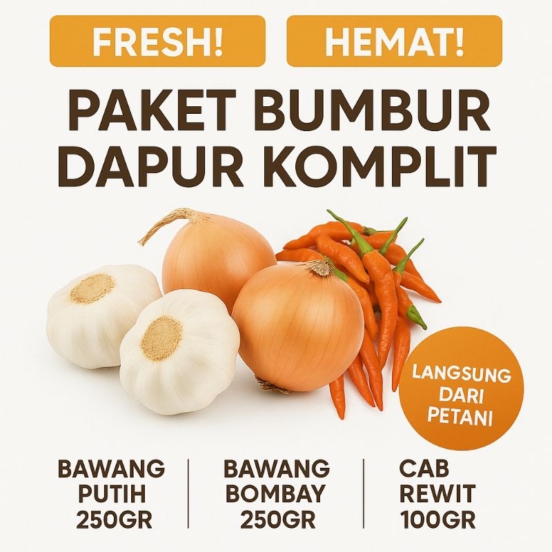 

Paket Bumbu Dapur Segar – Bawang Merah, Bawang Putih, Cabe Rawit (Hemat & Praktis)