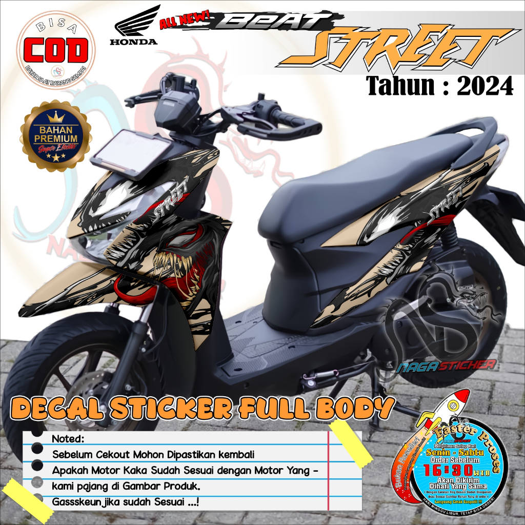COD Decal Sticker Full Body Motor HONDA Beat Street 2025 Motif Venom CA10518 Custom Premium Quality