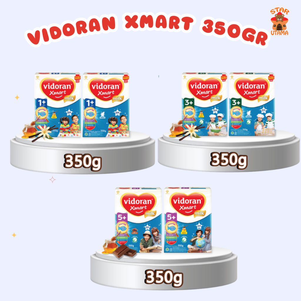 

Vidoran Xmart 1+ / 3+ /5+ Vanila /Coklat / Madu Susu Bubuk Formula Pertumbuhan Anak 350gr