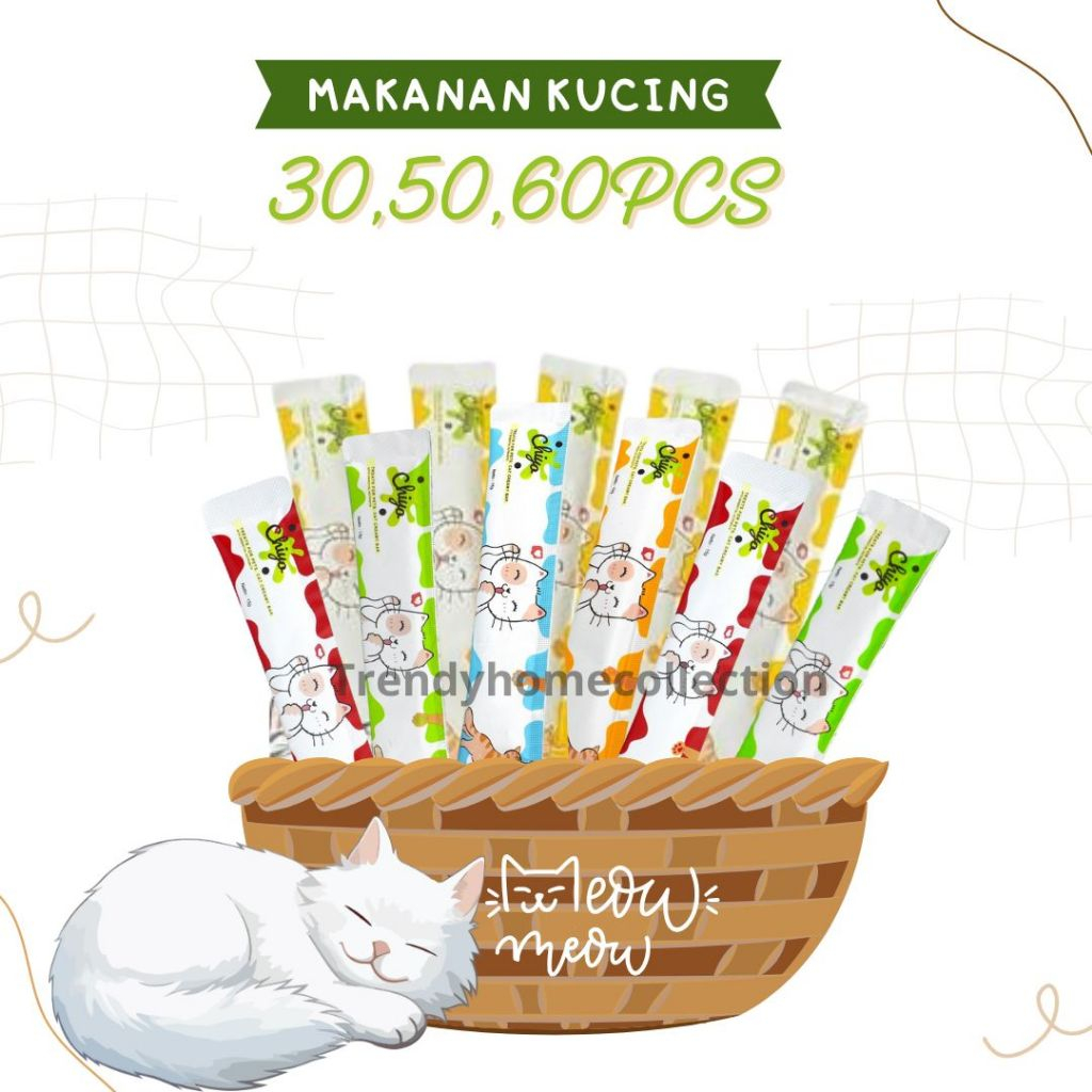 

Snack Chiyo Mix Isi 30,50,60pcs/ Makanan Snack Basah Chiyo/ Strip Pet Snack Kucing Penggemuk