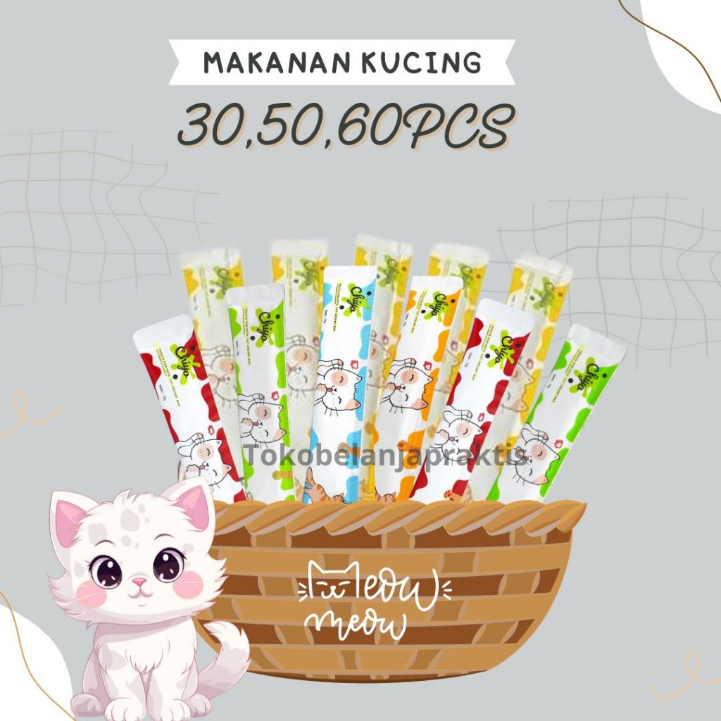 

Makanan Snack Basah Chiyo Mix Isi 30,50,60pcs/Strip Pet Snack Kucing Penggemuk