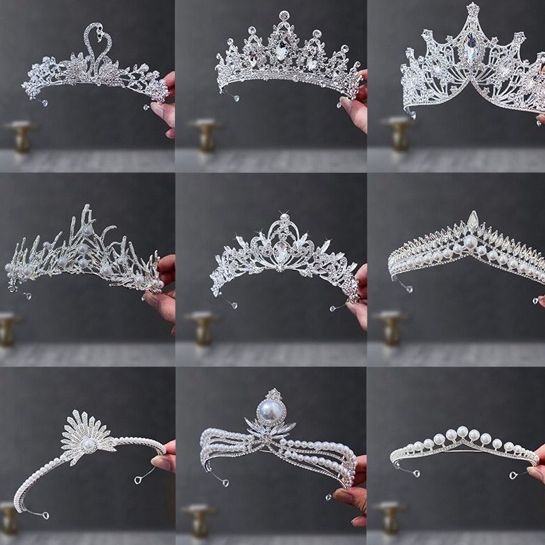 KODE V59V Mahkota Pengantin Mahkota Ulangtahun Anak Remaja Mahkota Wisuda Mahkota Silver Simpel dan 