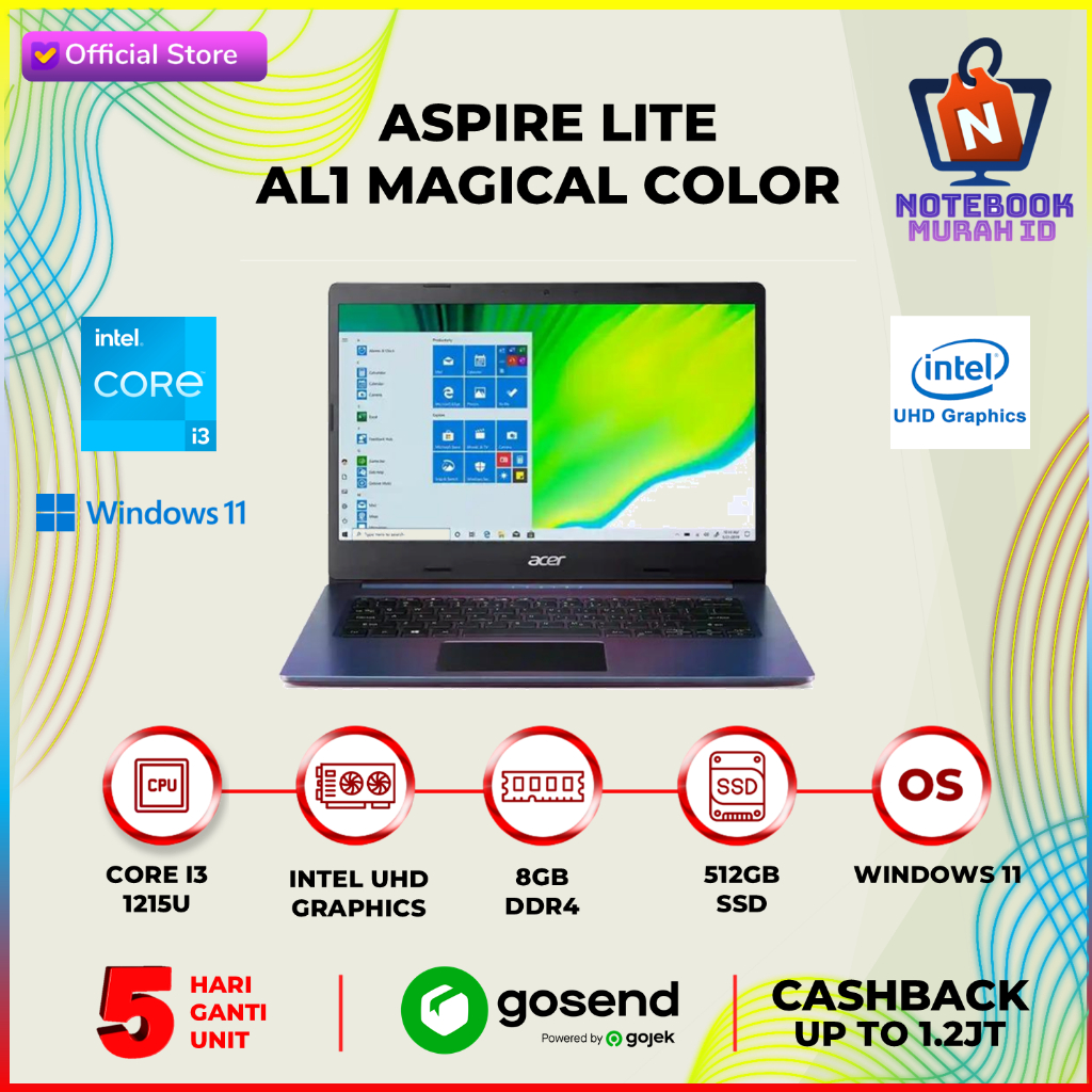 Acer Aspire Lite AL1 Magical Color I3 1215 8Gb 512Gb W11+Ohs 14.0Wuxga Ips